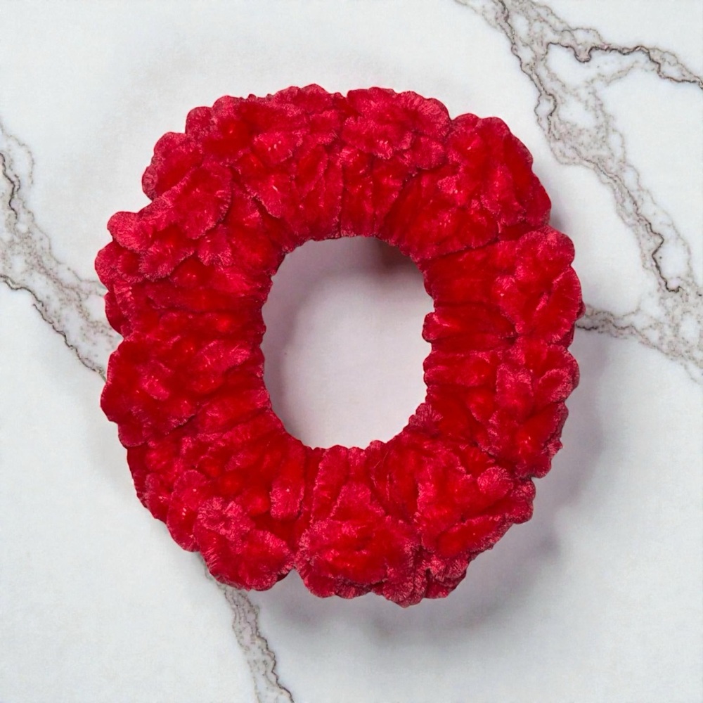 Luxurious Crimson Velvet Like Hair Scrunchie